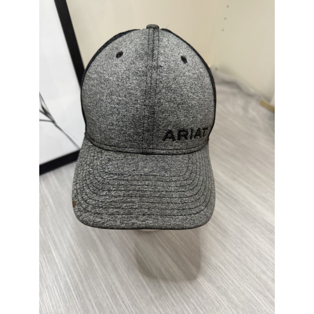 Ariat Richardson Mens Trucker Hat Snapback Cap Adjustable Gray Black Logo